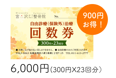 自由診療（保険外）治療回数券 6,000円（600円X11回分）